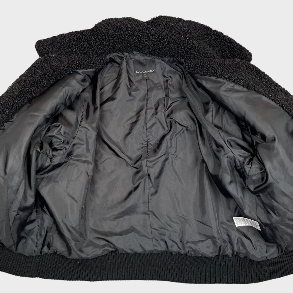 Banana Republic Full Zip Sherpa Bomber Jacket in Black Women's Size XL - Picture 8 of 14